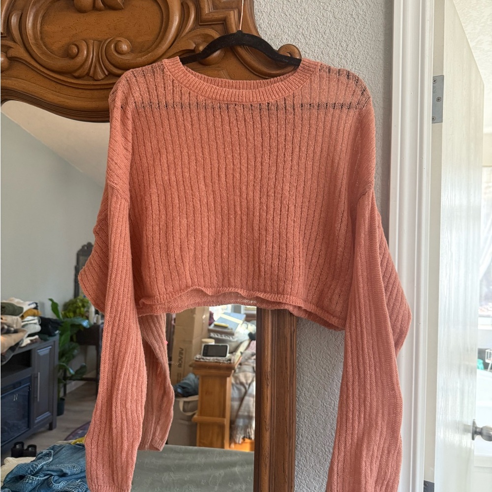 Wild Fable Coral Ribbed Cropped Sweater
